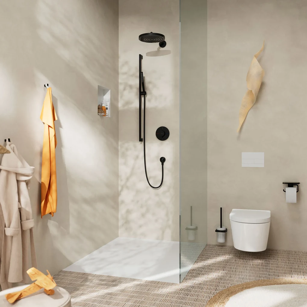 Hansgrohe Pulsify S, sprchová súprava 100 1jet EcoSmart+ so sprchovou tyčou 900 mm, čierna matná, HAN-24383670