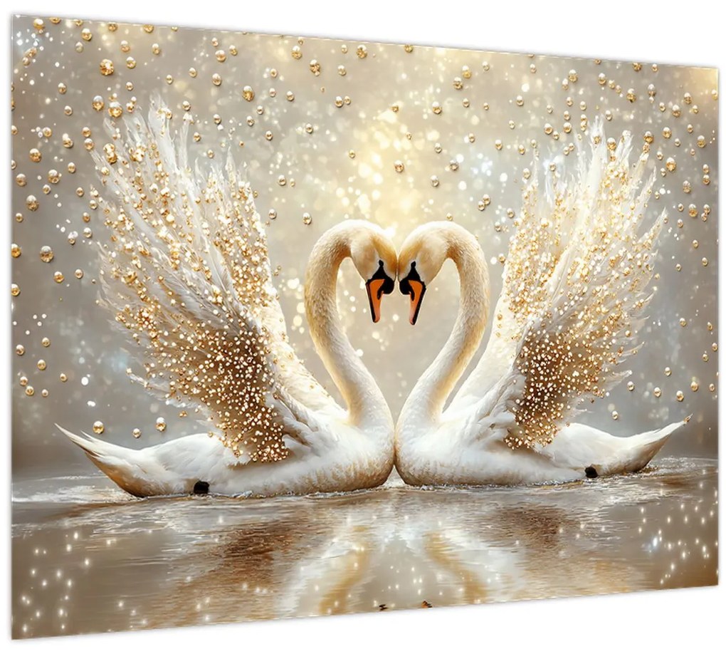 Obraz - Zlaté labute (70x50 cm)