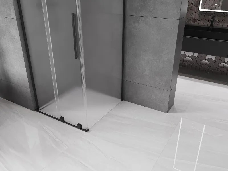 Mexen Velar L, sprchový kút s posuvnými dverami 90 x 90 cm, 8mm sklo námraza, čierna matná, 871-090-090-33-70