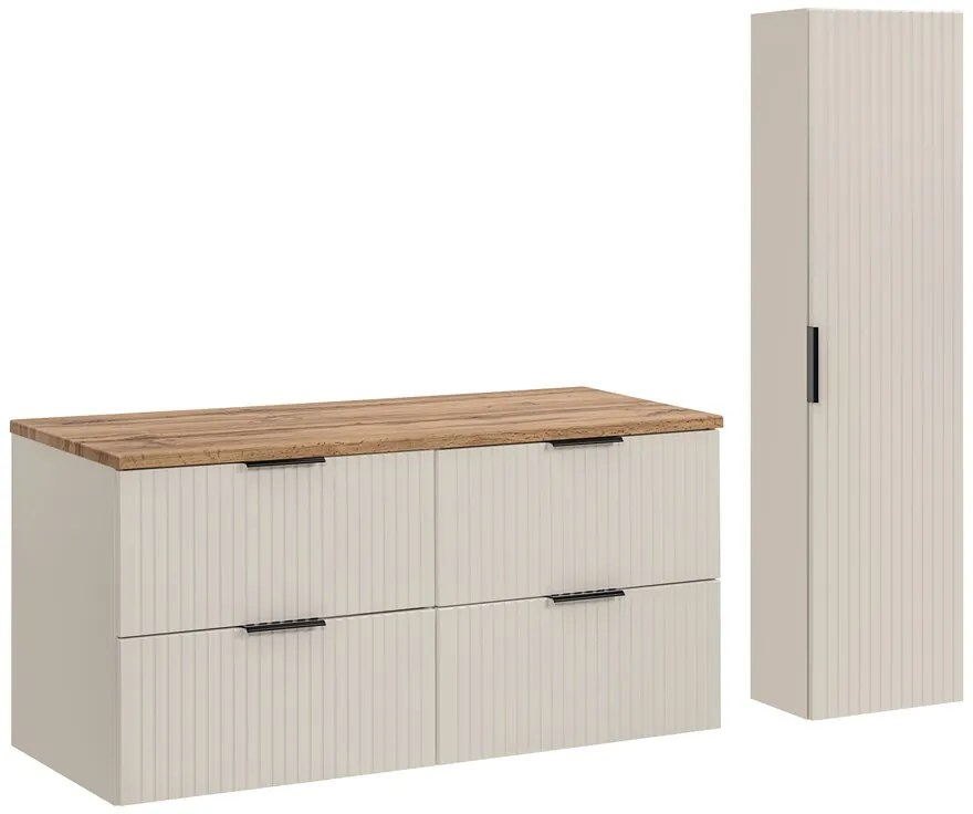 Kúpeľňová zostava Adele kašmírová s doskou a skrinkami 120 cm kašmírová/dub wotan