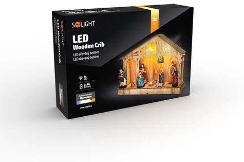 Solight LED drevený betlehem, 30 x 21 cm, 7x LED, 2xAA