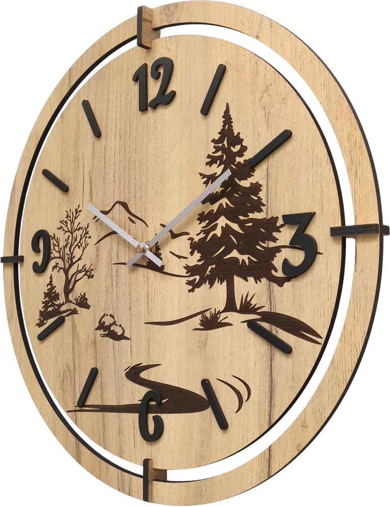 Moderné nástenné hodiny s gravírovaním Lesa | LEDNIC: HDF - Javor 30 cm 4800-115386 HDF0700-ruky-silver