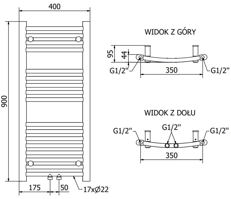 Mexen Ares, vykurovacie teleso 900x400 mm, 246 W, chrómová, W102-0900-400-00-01