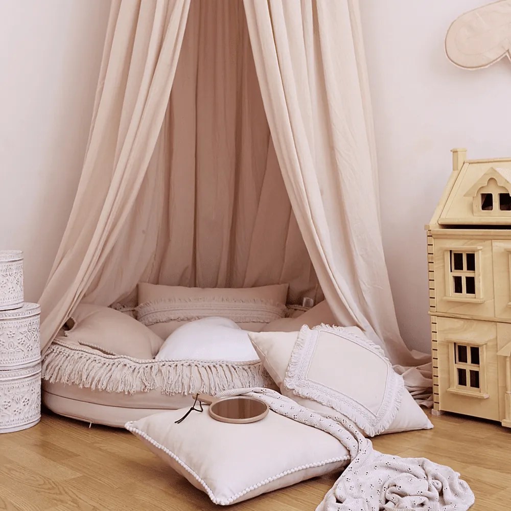 Boho vankúš srdca s bublinkami biela 44 cm