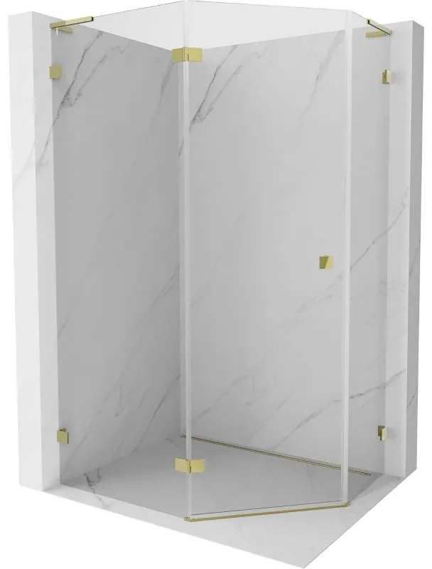 Mexen Lunar, L päťuholníkový sprchový kút naklápací doľava 90 x 80 cm, 8mm číre sklo, zlatý profil, 831L-090L-080P-50-00-L