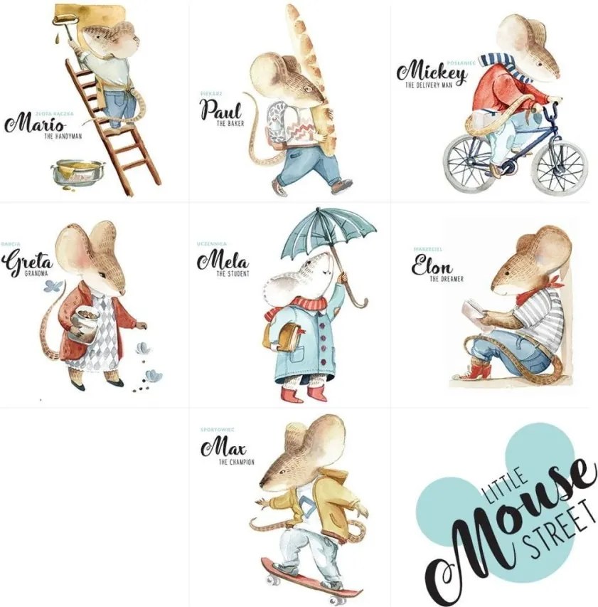 Samolepka do detskej izby malá pouličná myš sada