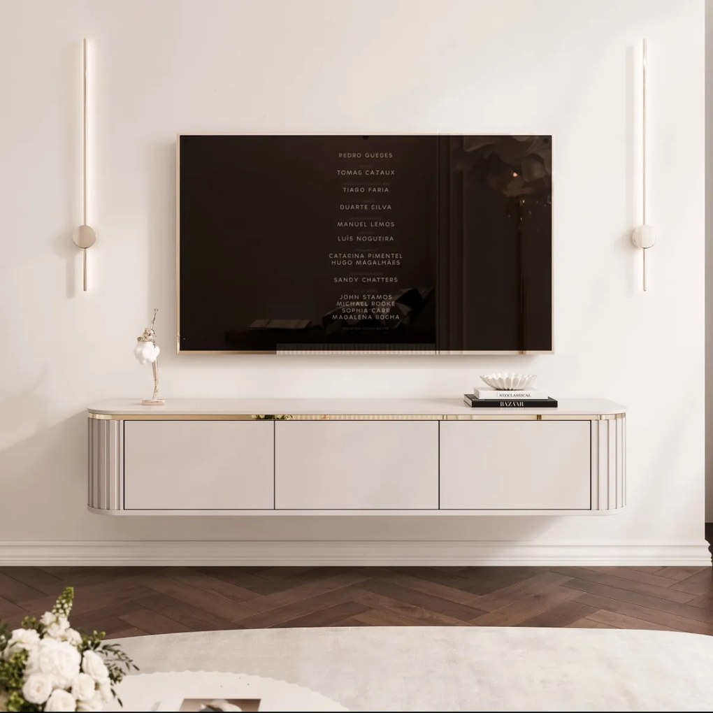ZÁVESNÝ TV STOLÍK MODENA KAŠMÍR ZLATÁ LED 165 cm