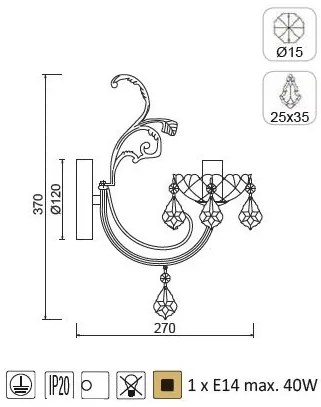 ACA DECOR Nástenné svietidlo FABERGE max. 40W/E14/230V/IP20