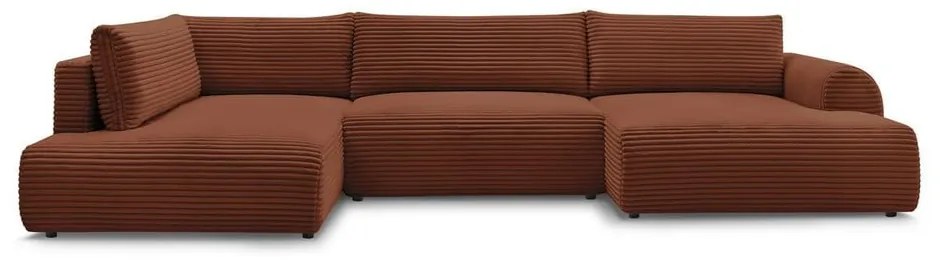 Menčestrová rozkladacia rohová pohovka v tehlovej farbe (pravý roh/do "U") Lucien – Bobochic Paris