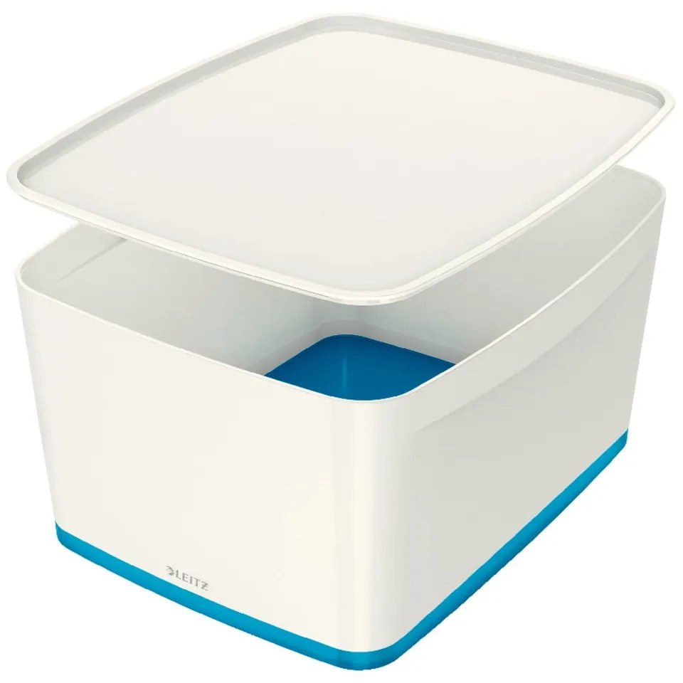 Bielo-modrá úložná škatuľa s vekom Leitz Office, objem 18 l