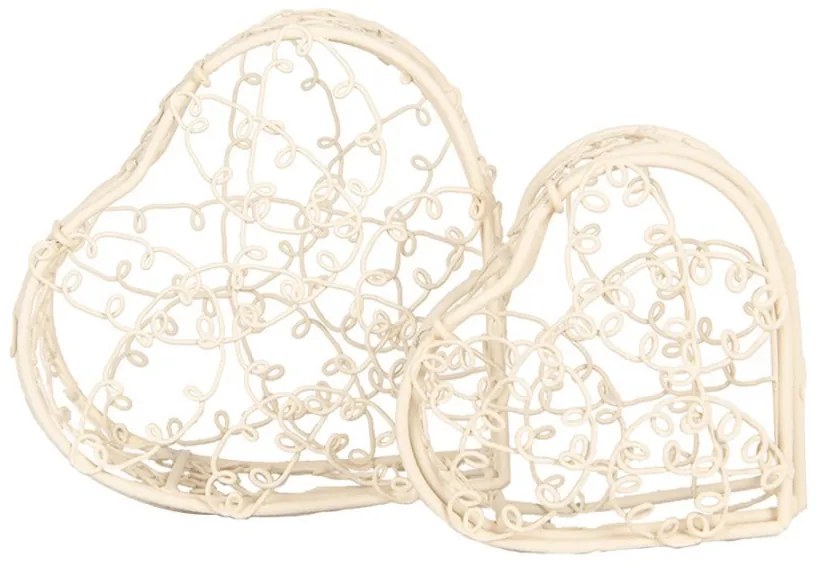 2ks biely drôtený dekoračný box srdca Romance - 10*10*6 / 8*8*5 cm