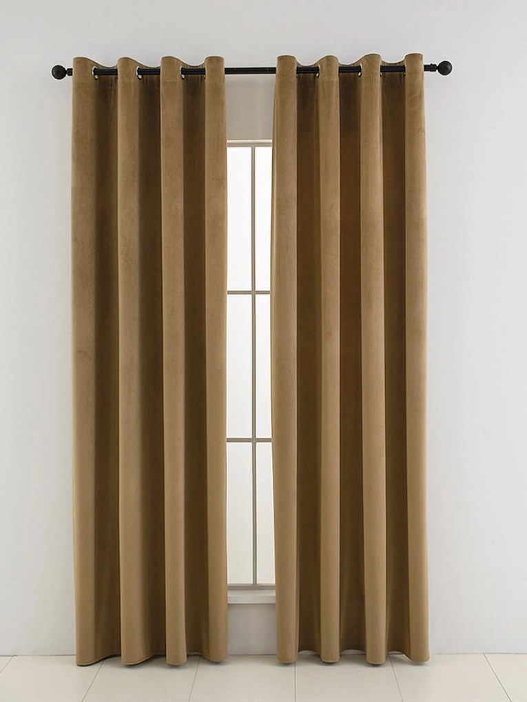 Zamatové zatemňovacie závesy Cesar hnedé - 140 x 180 cm (2ks) - krúžky