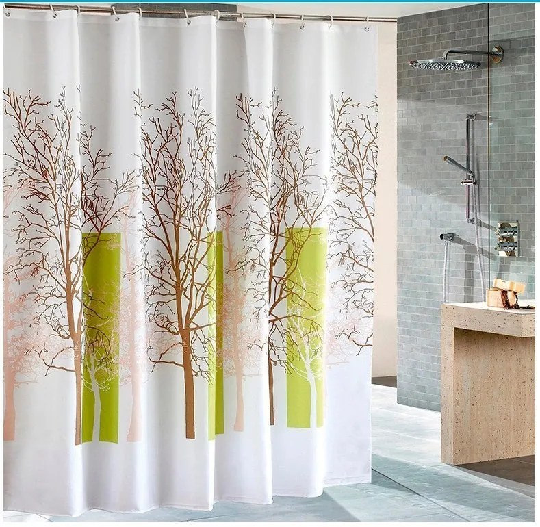 Aqualine Aqualine, Sprchový záves 180x180cm, polyester, biela/zelená, strom, ZP009/180