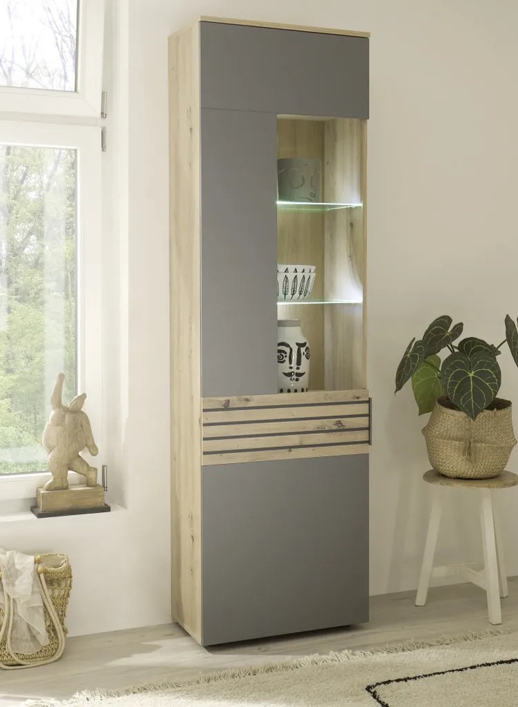 Obývacia stena Milan, dub artisan/sivá, s osvetlením