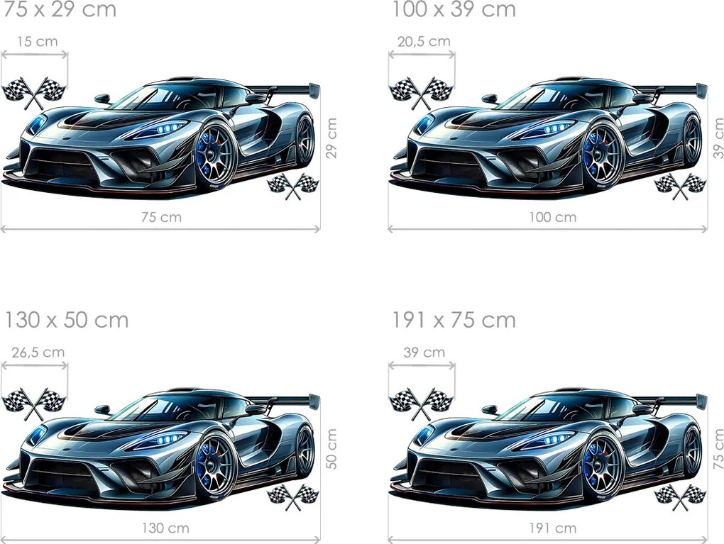 Auto superšport textilní prelepiteľná nálepka na stenu hárok 47 x 18 cm