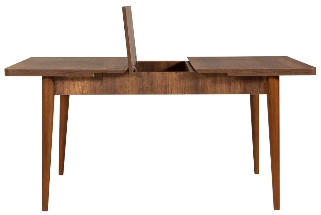 Rozkladací jedálenský stôl s 2 stoličkami a lavicou Vlasta (orech + sivá). Vlastná spoľahlivá doprava až k Vám domov. 1072192