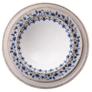 Sada jedálenského riadu 18 ks, biela/modrá, porcelán