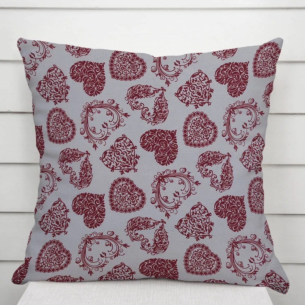 Biante Dekoračná obliečka na vankúš PML-095 Vínové srdcia na sivom 60 x 60 cm