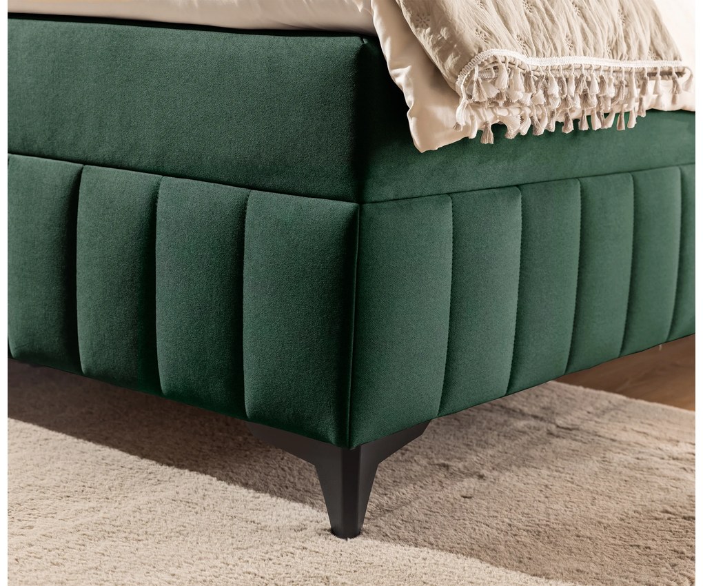 Posteľ Boxspring Wasil 160x200 s úložným priestorom - zelený hydrofóbny zamat Element 12