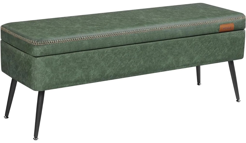 EKHO Úložná lavica, taburet, syntetická koža s prešívaním, lesná zelená