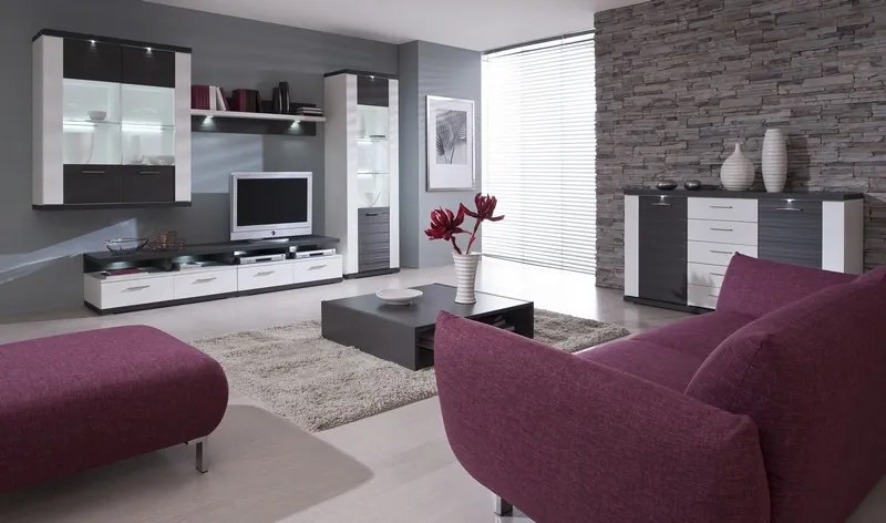 Vysoká vitrína Caracas typ 02, grafit / biely lesk, s osvetlením