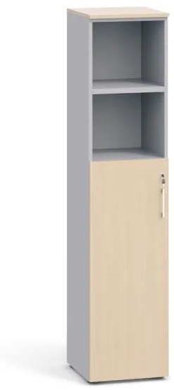 Kancelárska skriňa, dvere na 3 poschodia, 1781 x 400 x 420 mm, sivá / breza