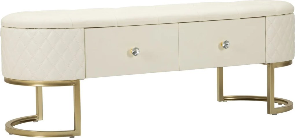 Lavica Sharon 120 cm s úložným priestorom ekokoža biela/zlatá