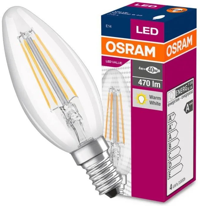 Žiarovka OSRAM LED Fila Value  E14 4W 40W 470LM 827