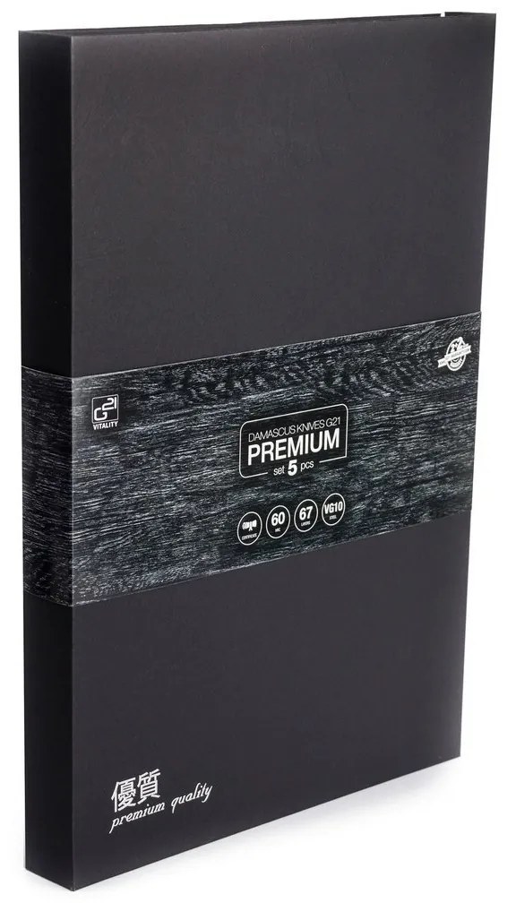 Súprava nožov G21 Damascus Premium v bambusovom bloku, Box, 5 ks + brúsny kameň