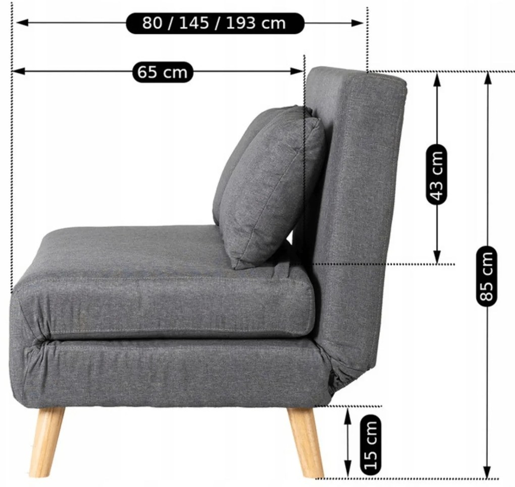 JAKS Rozkladacie kreslo Marry 2 šedé tkanina