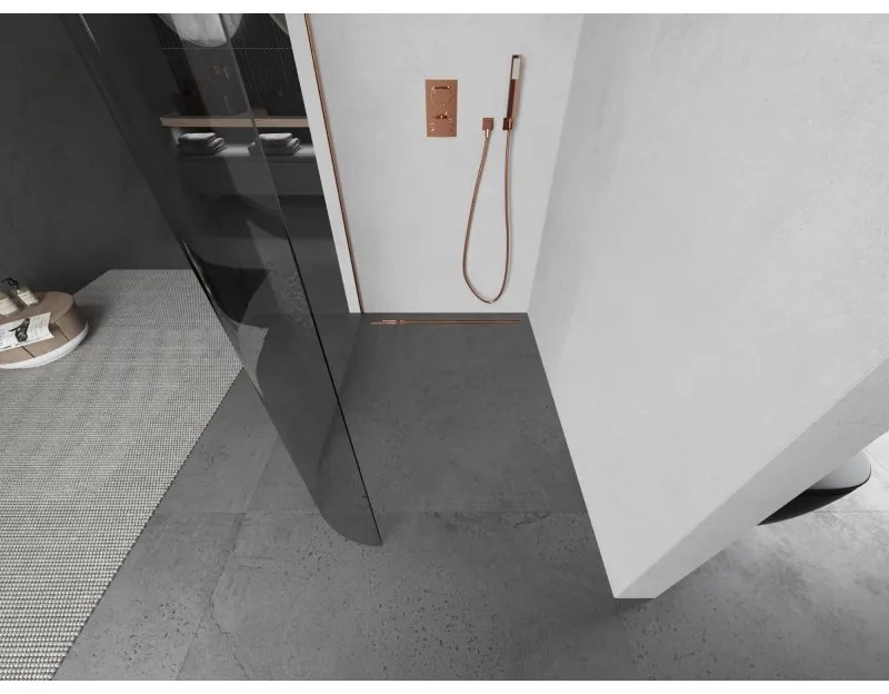 Mexen Kioto, sprchová zástena Walk-In 150 x 200 cm, 8mm číre sklo, medený matný profil, 800-150-101-65-06