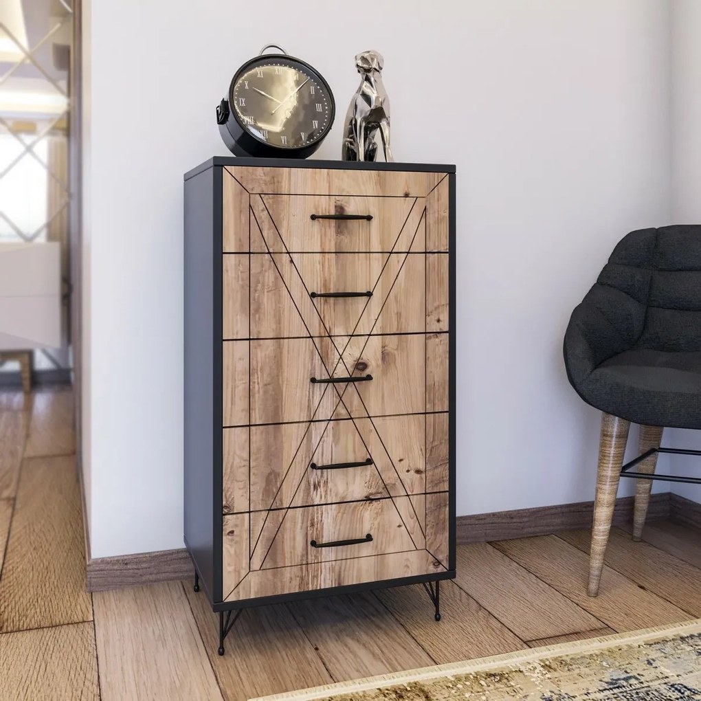 Komoda Planet Anthracite a Oak