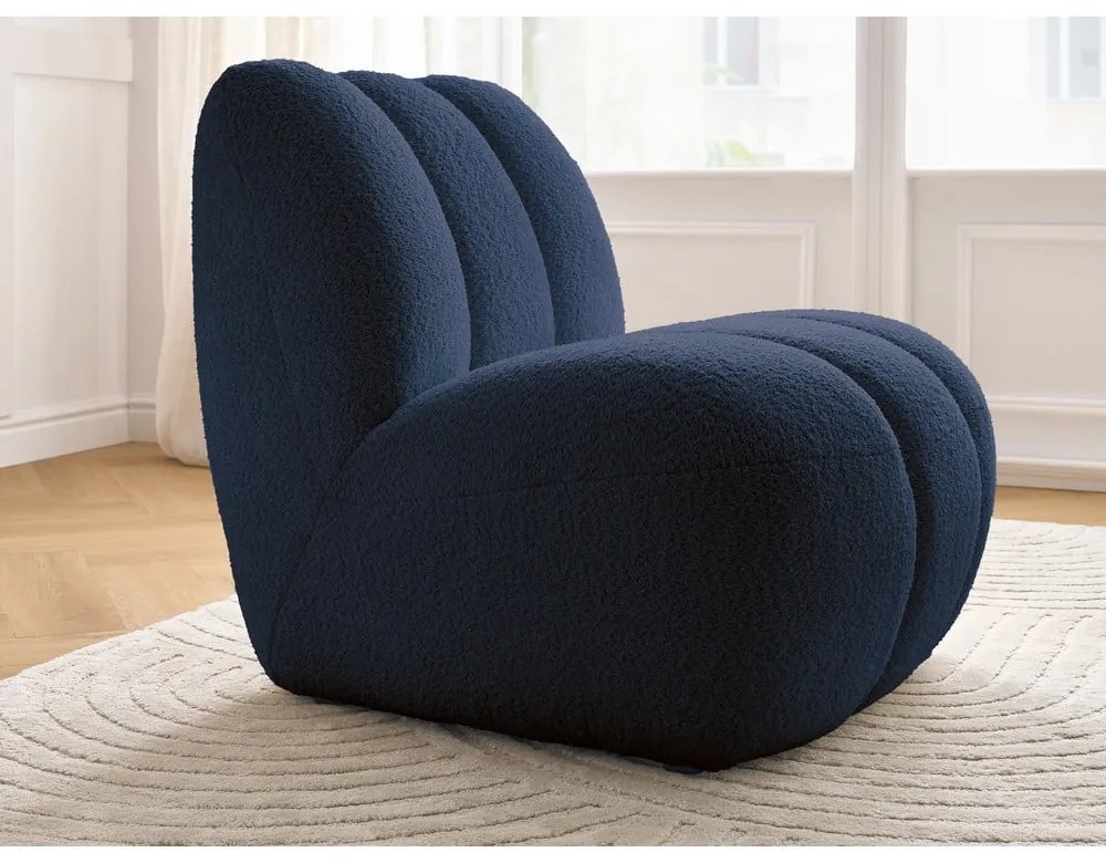 Tmavomodré kreslo z textílie buklé Janissaire – Bobochic Paris