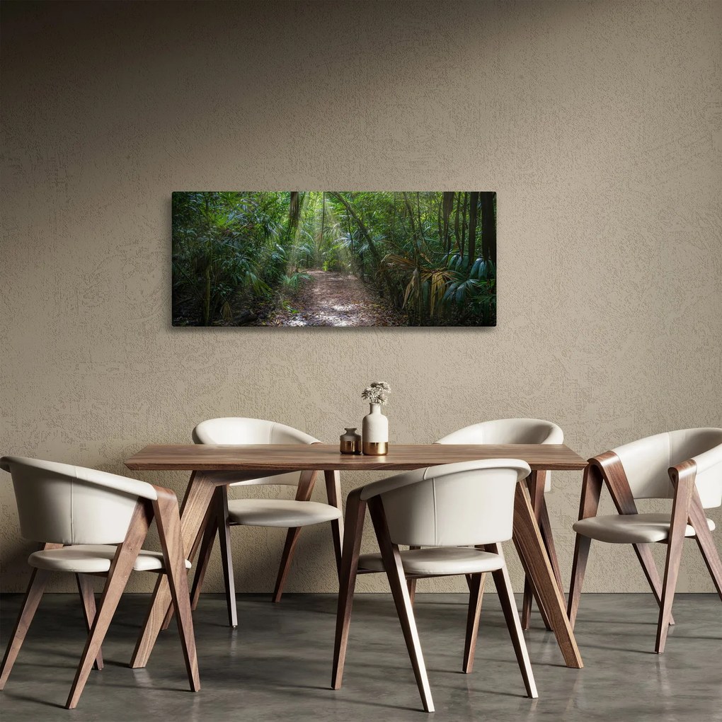 Obraz - Slnečné lúče v džungli (120x50 cm)