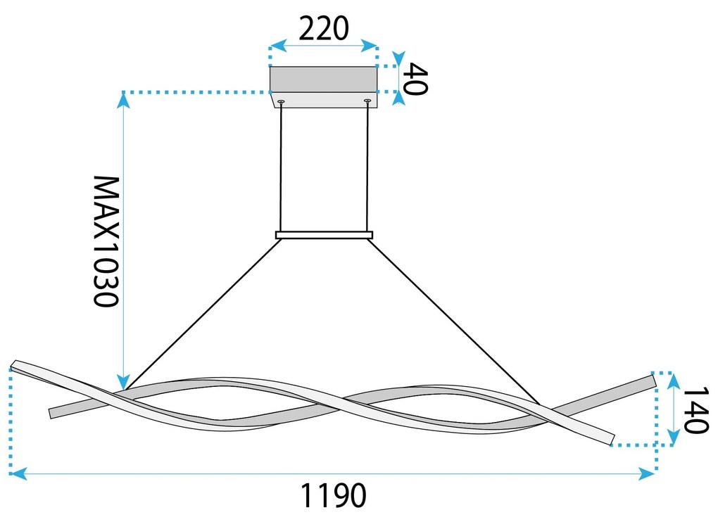 Toolight Toolight, LED závesné osvetlenie 120cm, 46W, 3000K, 2000lm, LHJ020-CP, čierna, OSW-50046
