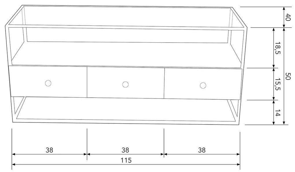 Kovový tv stolík repadeto 115 x 40 cm mosadz MUZZA