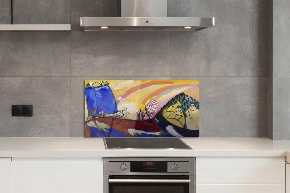 Sklenený obklad do kuchyne Vidieckej krajiny abstraktné umenie 140x70 cm