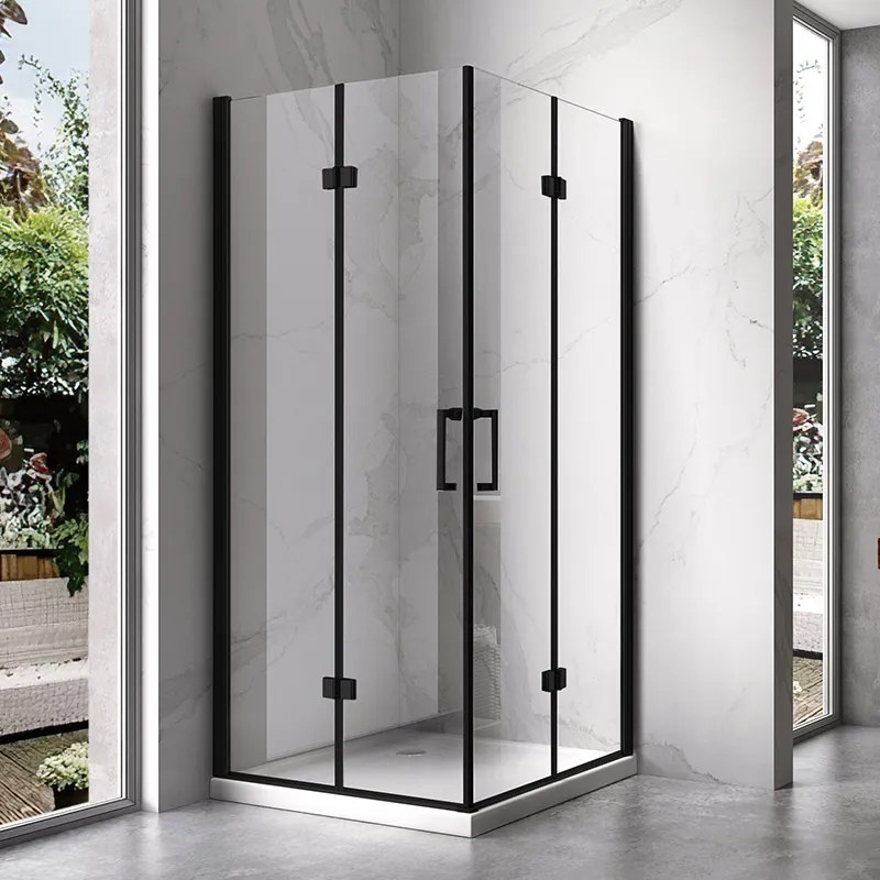 BPS-koupelny Štvorcový sprchový kút KZ08D BL 100x100 čierna/transparent + vanička SXL02C BL čierna