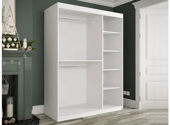 Moderná posuvná skriňa Nonnus 150T, zásuvka: nie, Farby: biela matná / čierna mramor