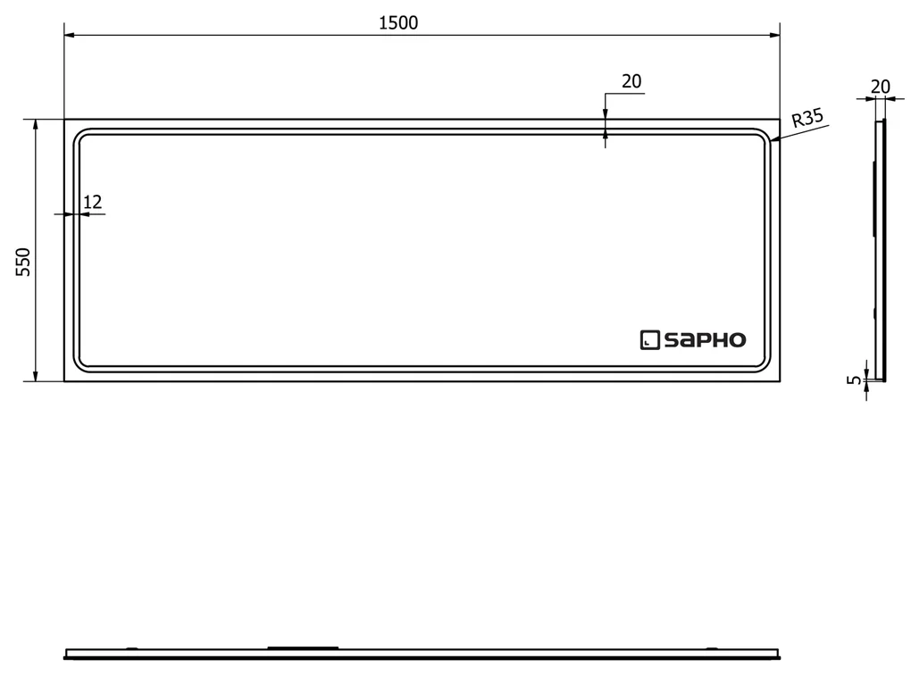 Sapho Sapho, GEMINI LED podsvietené zrkadlo 1500x550mm, GM150
