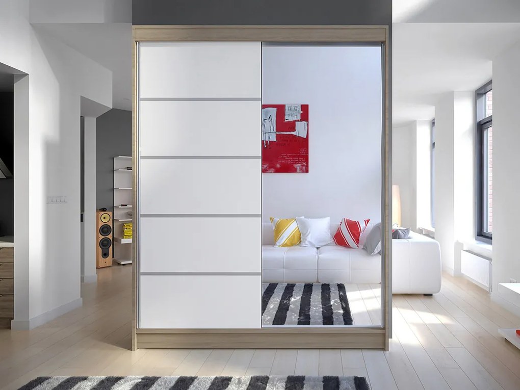 Šatníková skriňa Chantal 3 (sonoma + biela). Akcia -8%. Vlastná spoľahlivá doprava až k Vám domov. 1069239