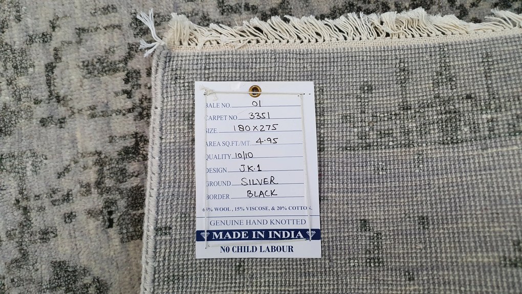 Diamond Carpets India, Ručne viazaný kusový koberec Diamond DC-JK 1 silver / black, 120x170, šedá, chodba / predsieň