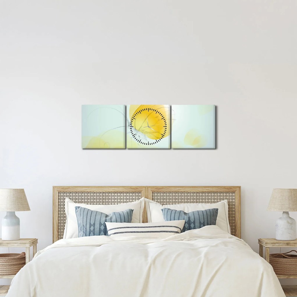 Obraz - Žltý motýľ (s hodinami) (90x30 cm)