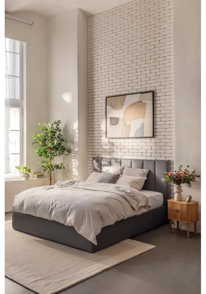 Sivá čalúnená dvojlôžková posteľ s úložným priestorom s roštom 180x200 cm Thessa Bold Line – Bonami Selection