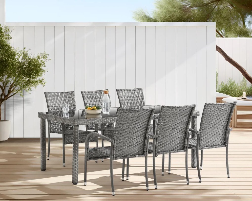 7dielny záhradný jedálenský ratanový set BestBerg Capton BBRF-17786G / sivá