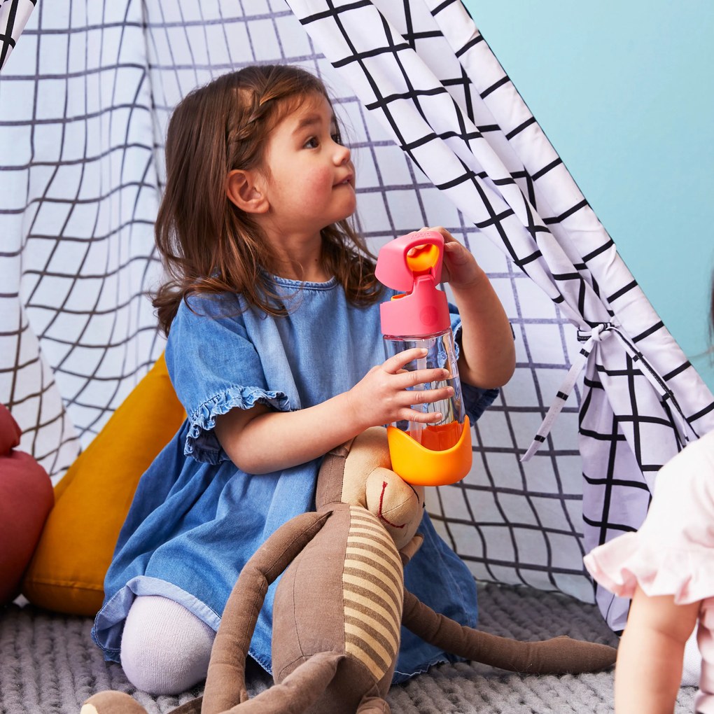 Fľaša na pitie so slamkou 450 ml - ružová/oranžová