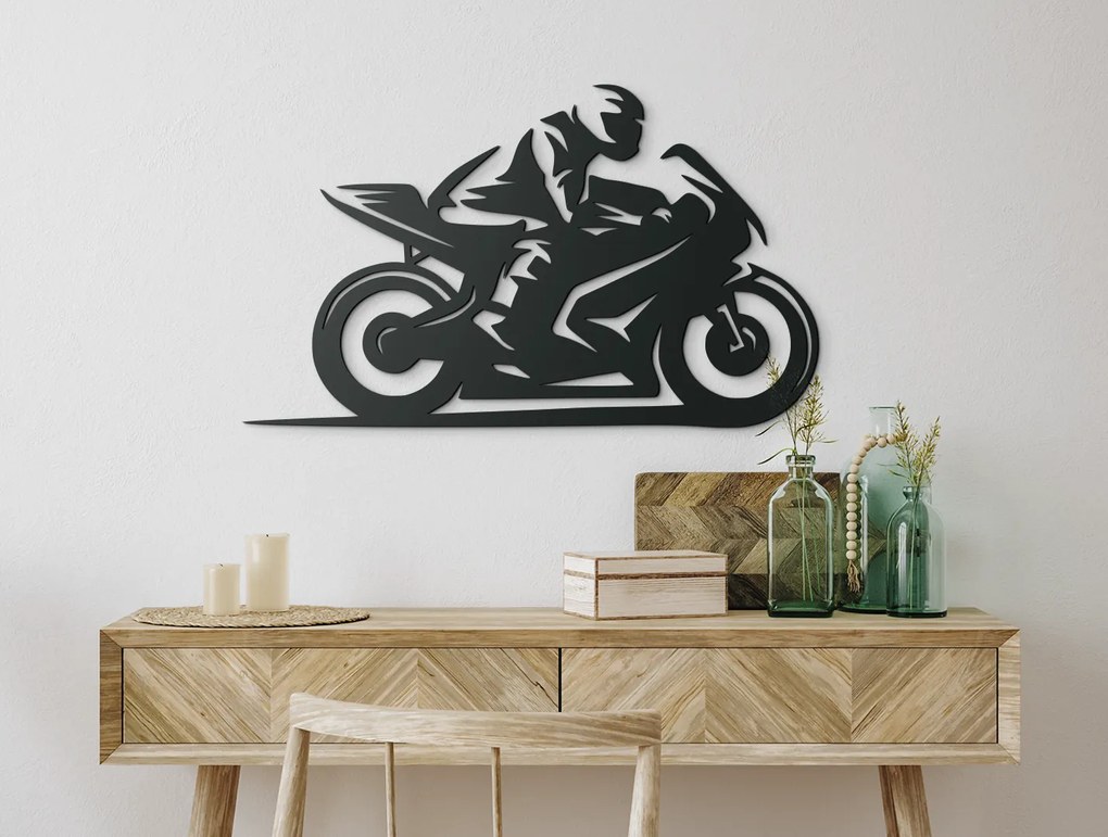 drevko Dizajnový obraz Motorkár Rozmer obrazu: 26,5 x 44,5 cm, Farba dekorácie: Čierna