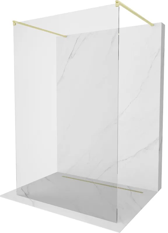 Mexen Kioto, sprchová zástena Walk-In 130 x 200 cm, 8mm číre sklo, zlatý matný profil, 800-130-002-55-00