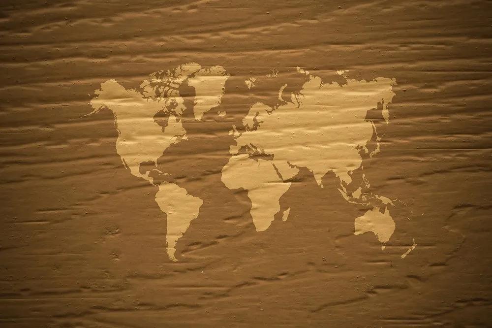 Samolepiaca tapeta hnedá mapa sveta - 225x150