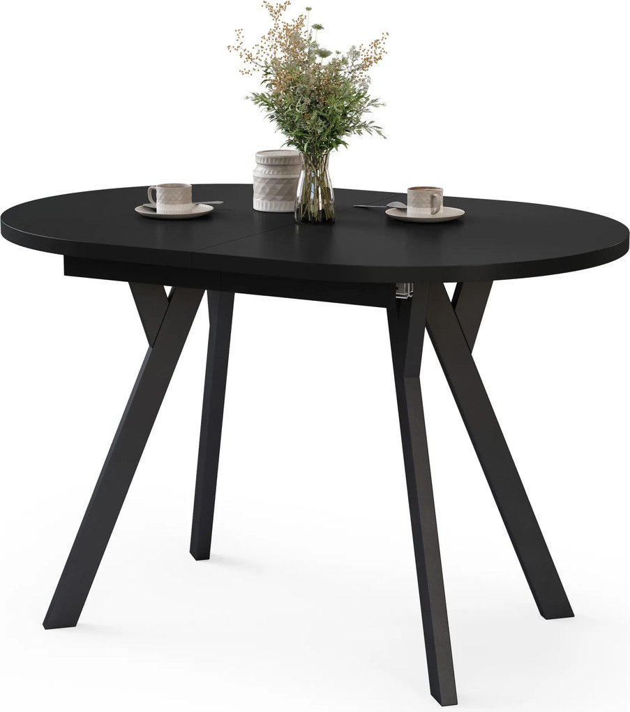 Mazzoni ALMO Čierny mat / čierne nohy - OVÁLNY ROZKLADACÍ STÔL 140-240 cm PRE 10-12 OSÔB